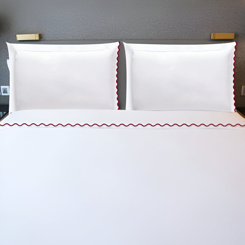 400TC Cotton Small Scallop Embroidery Cotton 4 Piece Sheet Set Fitted Sheet Fits Upto 16" Deep Pocket, Burgundy