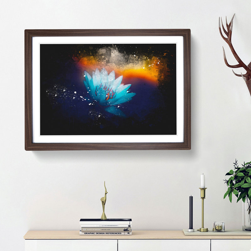 Lotus Flower - Picture Frame Graphic Art Print, Walnut Framed, 45cm H x 63cm W x 2cm D