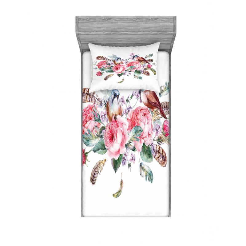 Microfiber Floral Sheet Set, Twin XL Sheet Set with Fitted Sheet