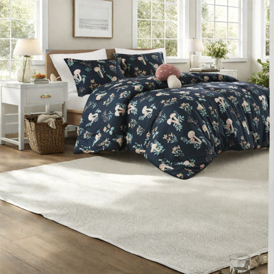 Ensemble de literie en microfibre hypoallergénique, imprimé champignon bleu marine pour le confort de la maison