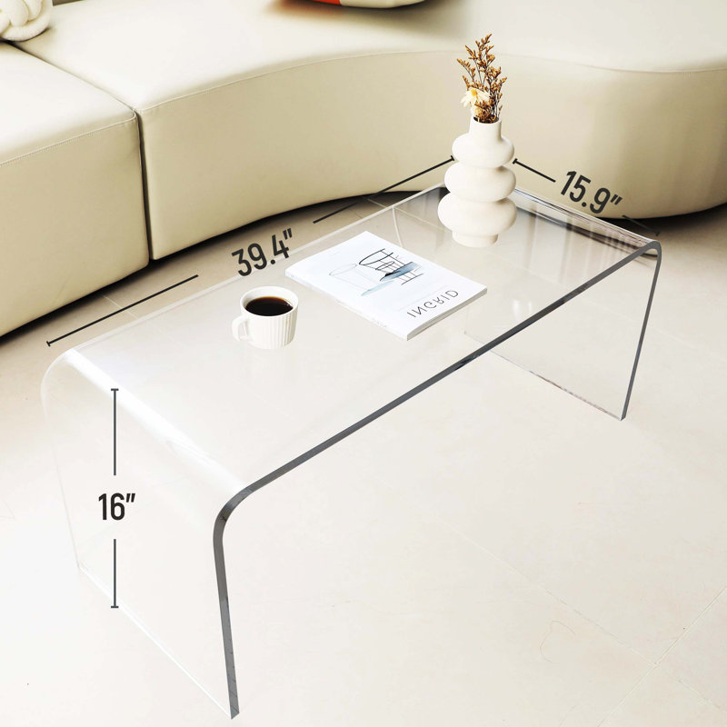 Table basse 39,25 pouces de long rectangulaire en cascade transparente en acrylique, table d'appoint de salon transparente de 15 mm d'épaisseur