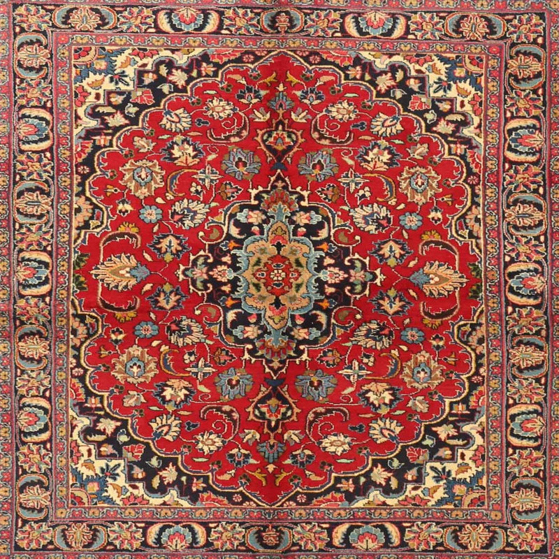 Tapis rouge/vert traditionnel Joffre, Carré 4 pi