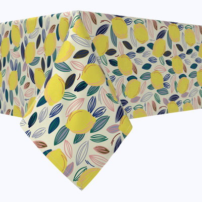 Square Tablecloth, 100% Cotton, 52X52", Summer Lemon Sketch