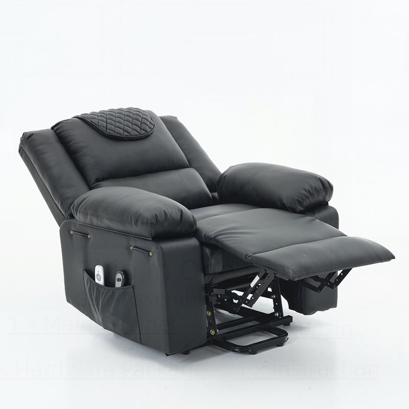 Fauteuil inclinable en polyuréthane chauffant et massant à distance pour le confort et la mobilité des personnes âgées, Noir