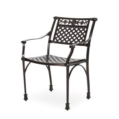 Chaise de salle à manger en fonte, aluminium, 31,5 po de hauteur, 24,1 po de largeur, 22,12 po de profondeur, couleur principale bronze, design avec détails floraux