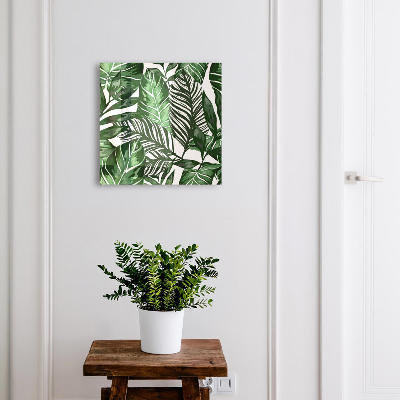 Key storage cabinet, Opens to the left, 30x30x5, Black, Green leaves full of details diversify the space, 