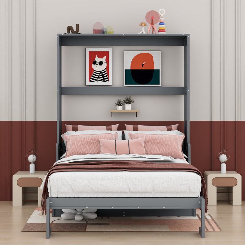 Grand lit escamotable mural avec coussin, Gris