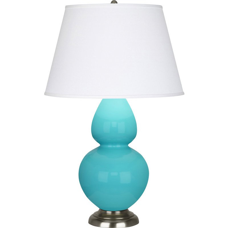 Double Gourd Ceramic Table Lamp, Egg Blue/Antique Silver, Pearl
