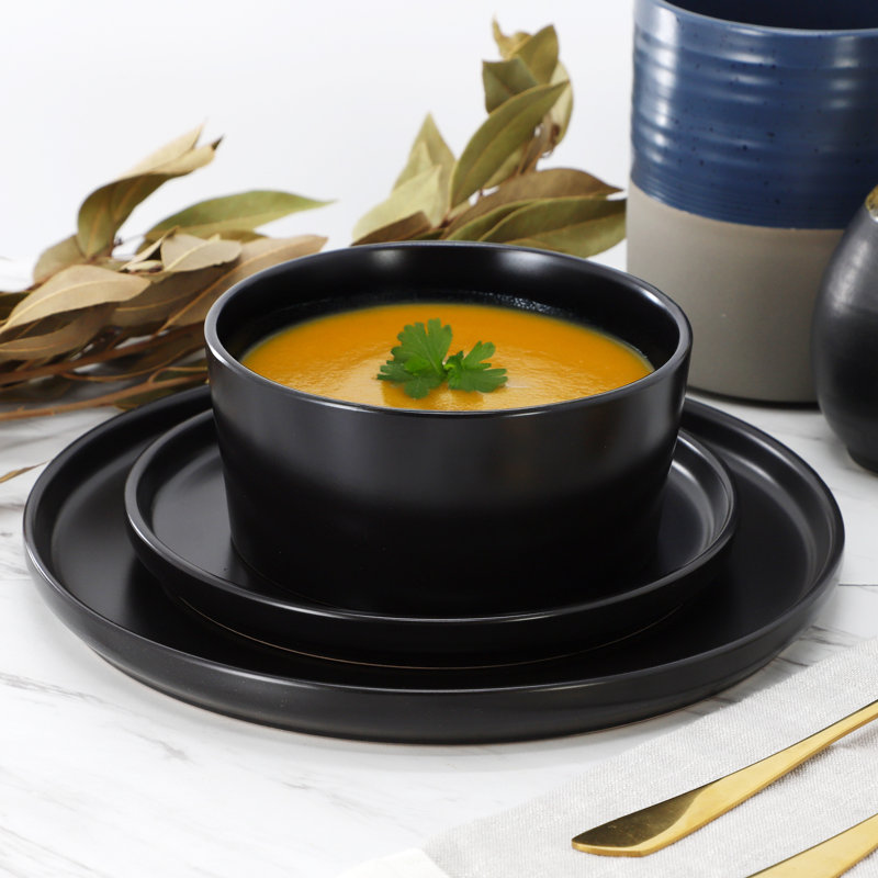  Service de table en grès 18 pièces Josh, Noir