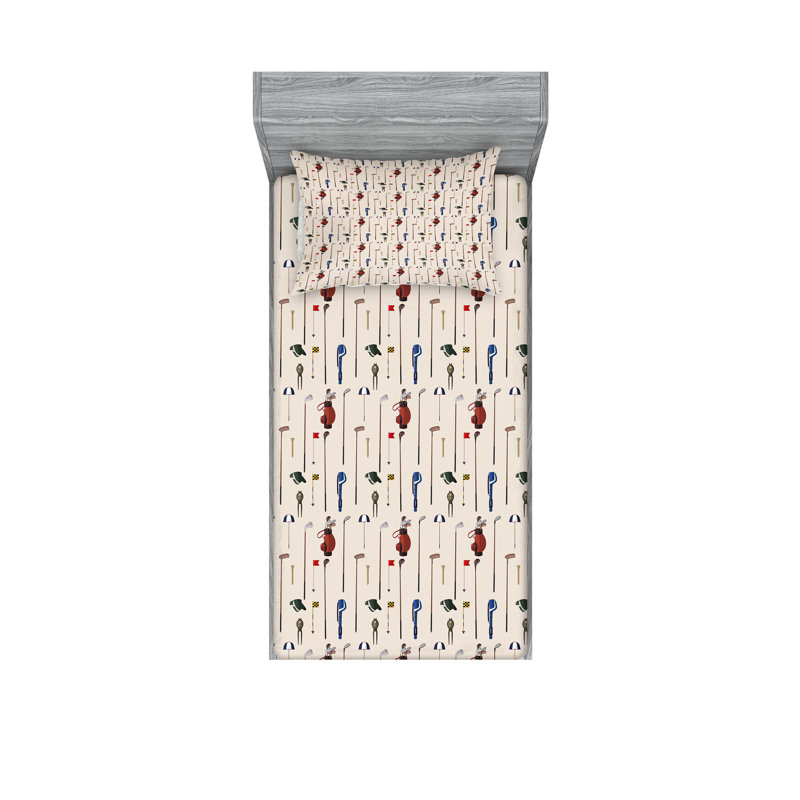 Multicolore ensemble de draps et taies décoratives de golf Ambesonne, Ensemble de draps pour lit simple avec deux taies 