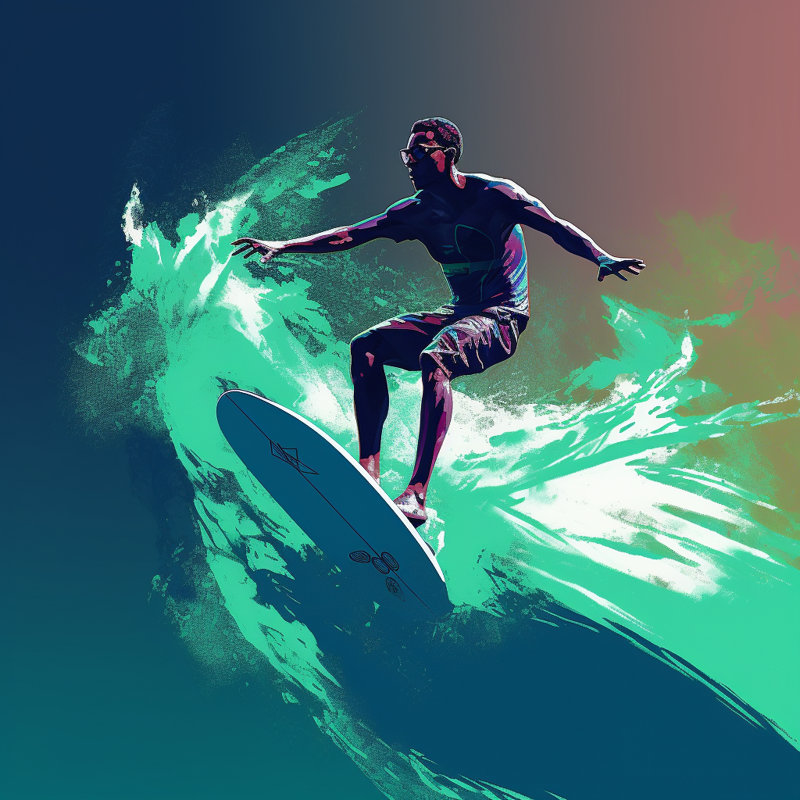 Surfing Shower Curtain, 93"H x 70"W