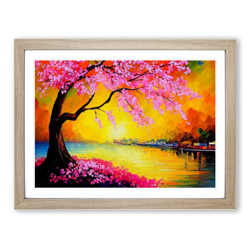 Cherry Blossom Tree Glow Vol.2 - Single Picture Frame Painting, 34cm H x 46cm W x 2cm D, Oak
