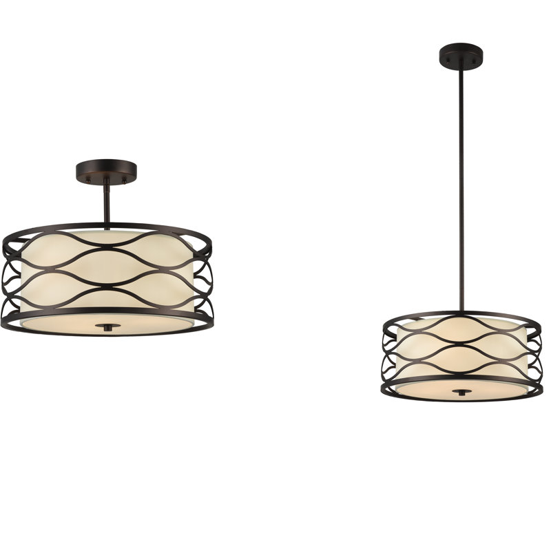 Plafonnier semi-encastré tambour 3 lumières unique Rafia, H 63,5 po x l 16 po x P 16 po