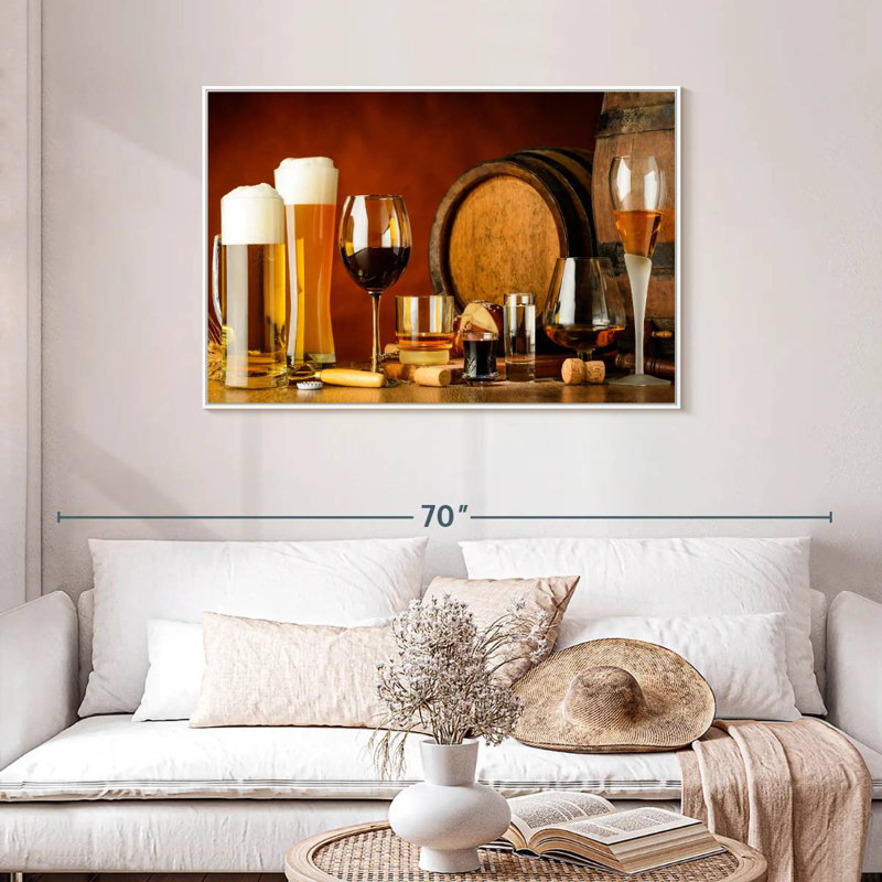 Wine And Beer Drinks, Floating Frame White, 43" X 29"