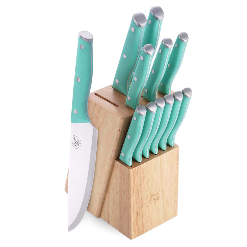 Ensemble de couteaux en bois 13 pièces GreenLife, Turquoise