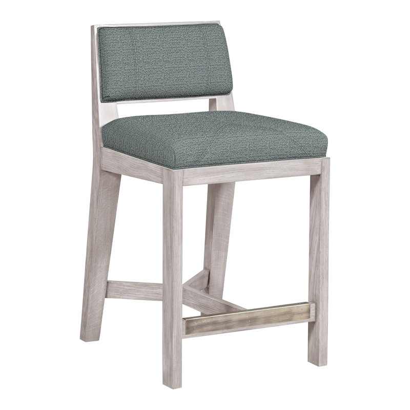 Scoville By Thom Filicia Upholstered Counter Stool with Solid Wood Frame, Gris colombe, Cobalt Tuck