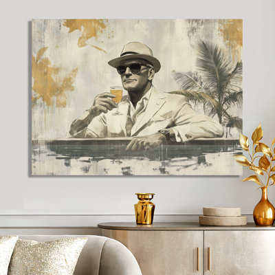 Homme au bord de la piscine - Affiche murale vintage en métal