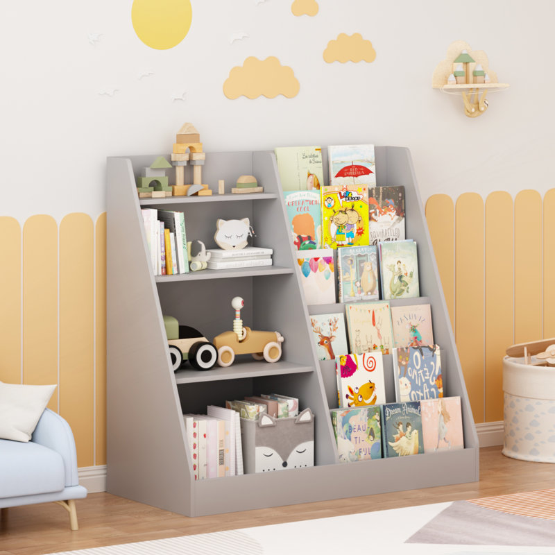 Bibliothèque et rangement pour jouets, étagère à livres multifonctionnelle à 4 niveaux, Gray