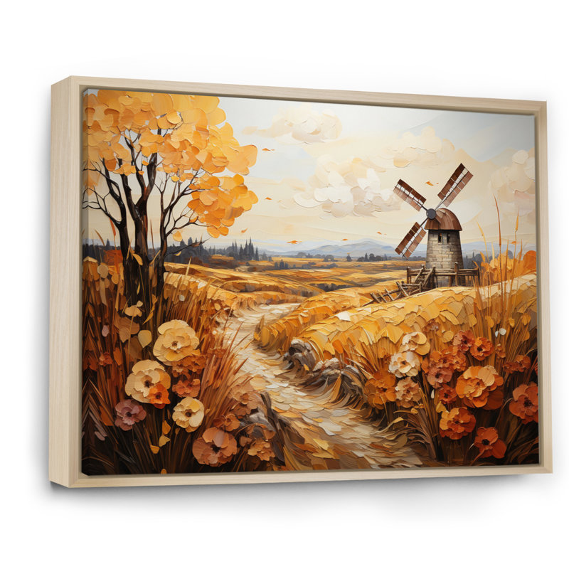 Orange Orange Mills In Holland Harvest, reproduction sur toile encadrée, 16" H x 32" W, Cadre naturel flottant