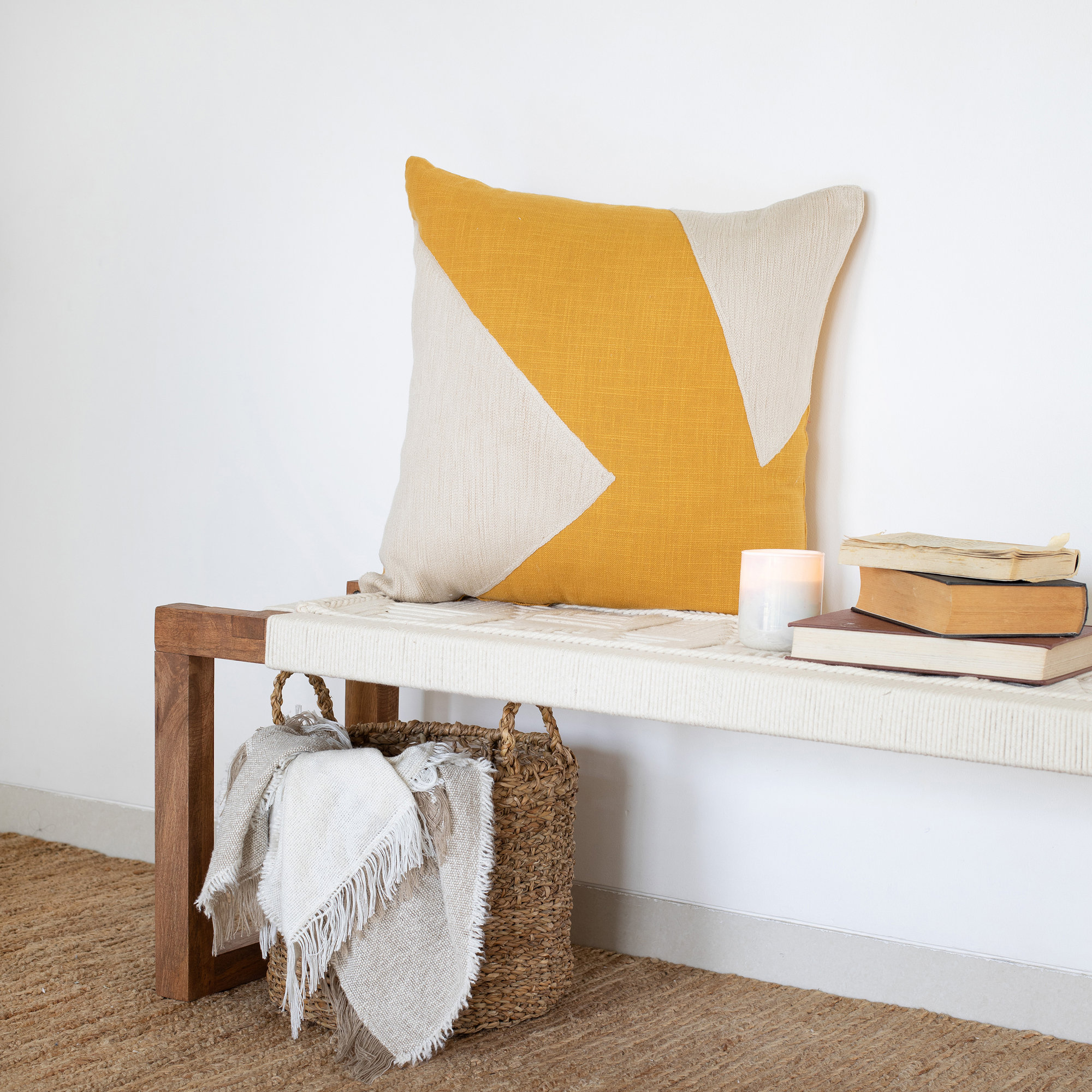 Auburn Geometric Cotton Throw Pillow, Square 20", Yellow/White, Pillow Cover Only - No Insert