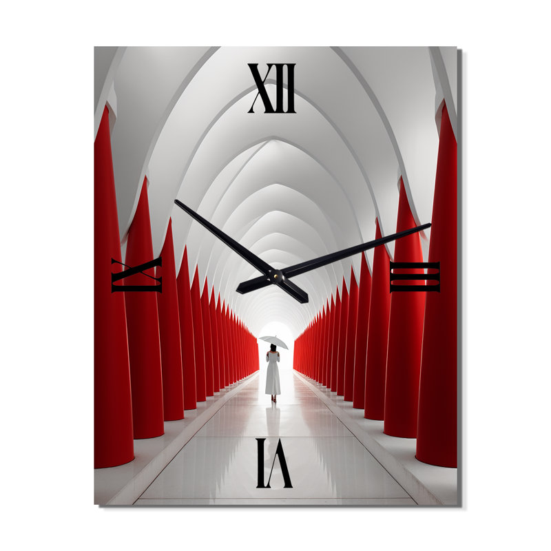 Horloge murale rouge et blanche Path To The Dream - Paysage abstrait, Petit