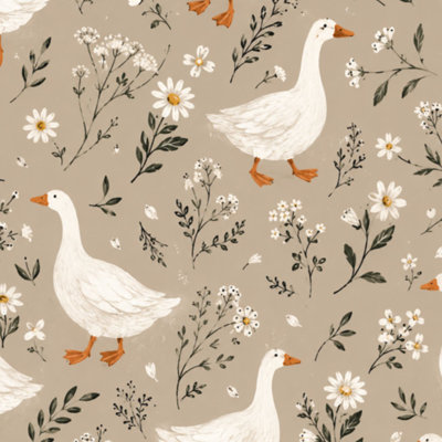 Peel and Stick Wallpaper Farmhouse Decor White Geese Wildflower Contact Paper Removable Self Adhesive Wall Mural Wall Decor for Bedroom Kitchen Cabinets 24in x 118in
