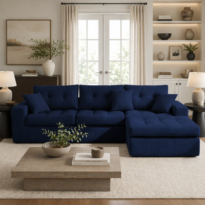 Canapé-lit à compression en coin Corduroy, canapé modulaire en L avec éponge haute densité, canapé convertible sans assemblage requis pour le salon, appartement, chambre d'amis (bleu)