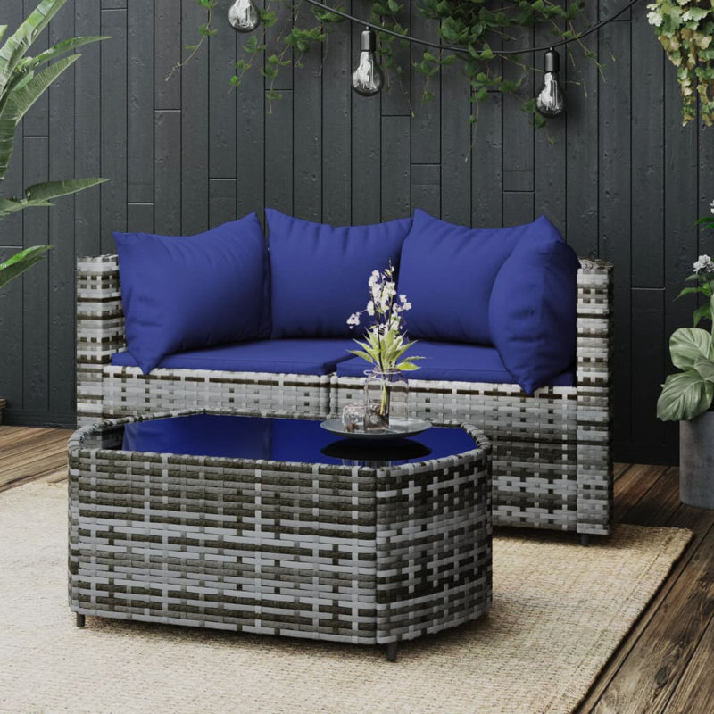 - Person Patio Conversation Set with Cushions, Gray, Blue