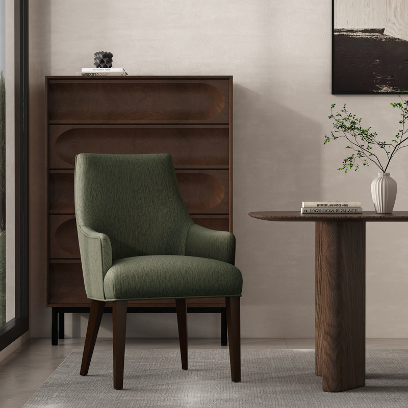 Fauteuil de salle à manger en chenille Beever, 1, Vert forêt