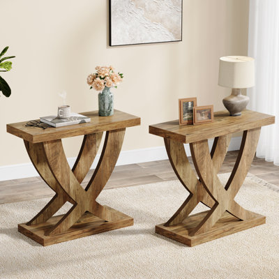Set Of 2 Farmhouse Wood End Side Table, Easy Assembly