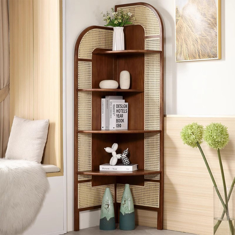 Walnut Solid Wood + Rattan Corner cabinet