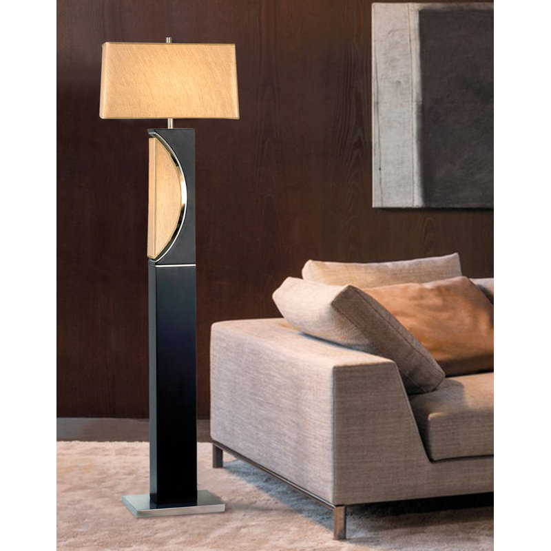 Half Moon Floor Lamp with Nightlight Feature, Etruscan Linen Shade, 4-Way Rotary Switch, LED Compatible, Modern Mid-Century Design