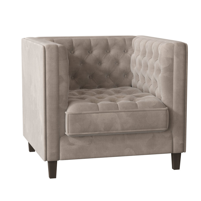 Jess Tufted Armchair, Bella Pearl Performance Velvet, Brown Mahogany