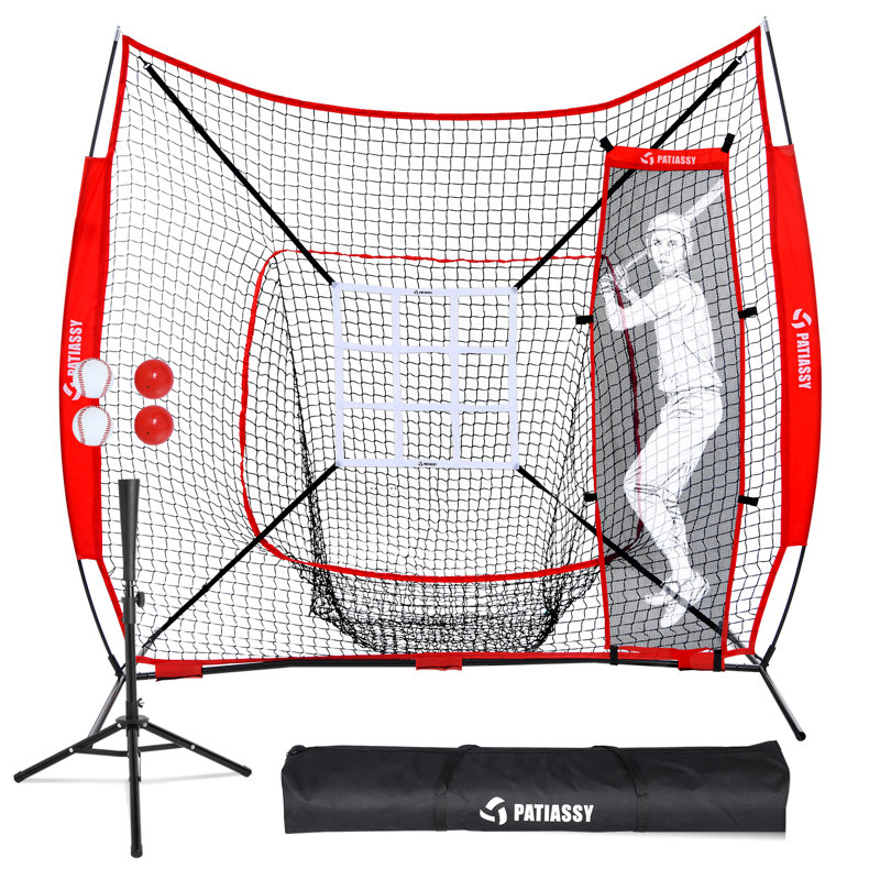 Baseball Softball Hitting Pitching Batting Practice Net With Batting, Red