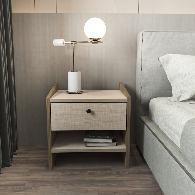 Aldemar 17.7'' W Nightstand, Walnut/Beige