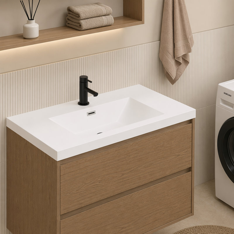 36" Resin Basin for Bathroom Vanity, with Undermount Rectangular Single Sink,Single Faucet Hole, Vanity Top only