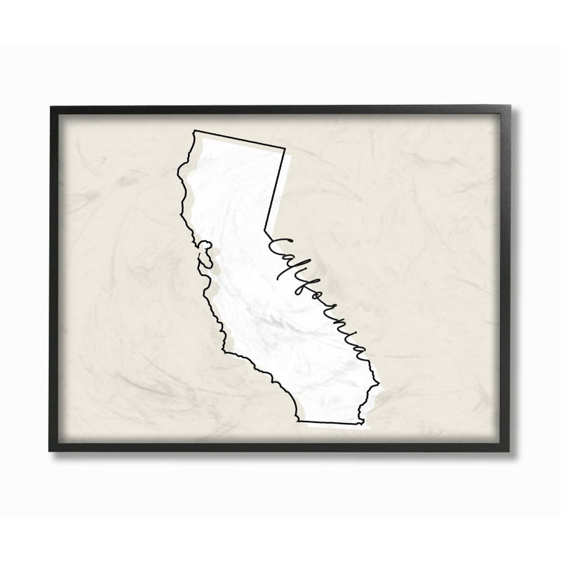 «California Home State Map Neutral Design», impression sur toile, H 24 po x l 30 po x P 1,5 po, Giclée encadrée noir minuit