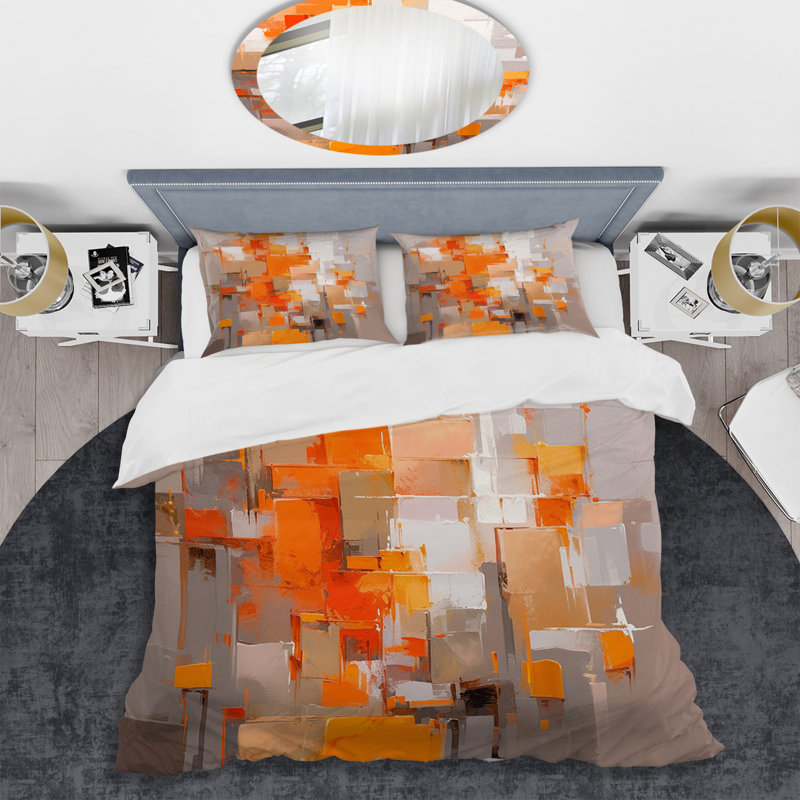 Ensemble de housse de couette orange et brun en microfibre / polyester, Housse de couette pour très grand lit et 2 très