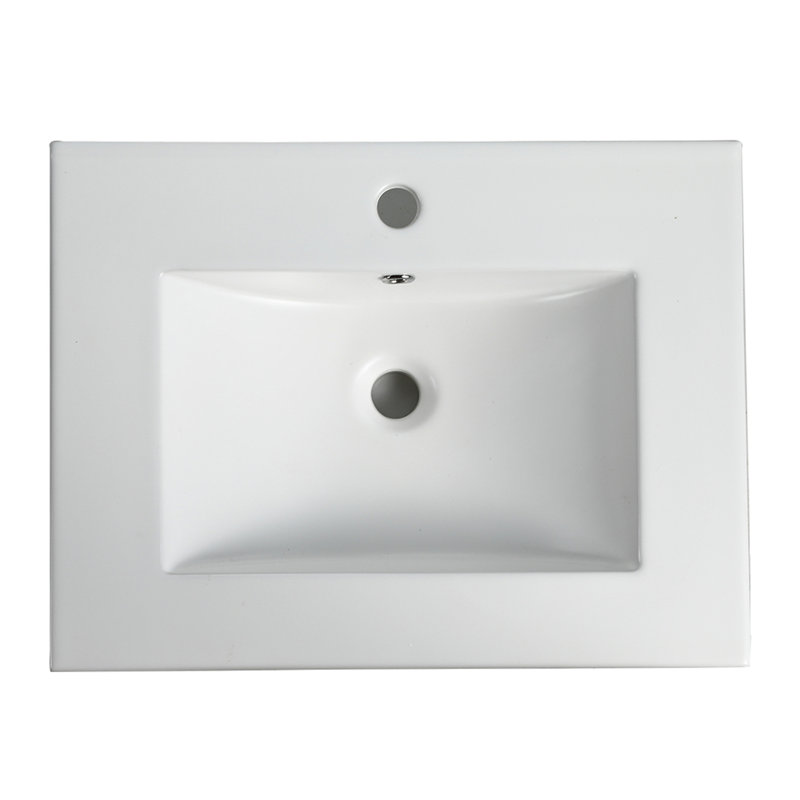 Comptoir de meuble-lavabo en céramique de 24 po pour salle de bain - lavabo blanc seulement brillant, P 24 po x l 18,3 po H 6,7 po, comptoir épais 0,71 po, lavabo à profondeur intérieure de comptoir 4,72 po