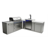 Mont Alpi 6-Burner 90 Degree Stainless Steel Barbecue Island Grill + 3 Tap Kegerator with Thermostat