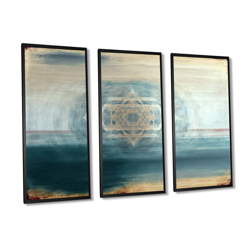 Fondamentaux motifs géométriques sacrés VI - 3 pièces sur toile, H 32 po x l 48 po x P 1 po, Toile avec cadre flottant noir