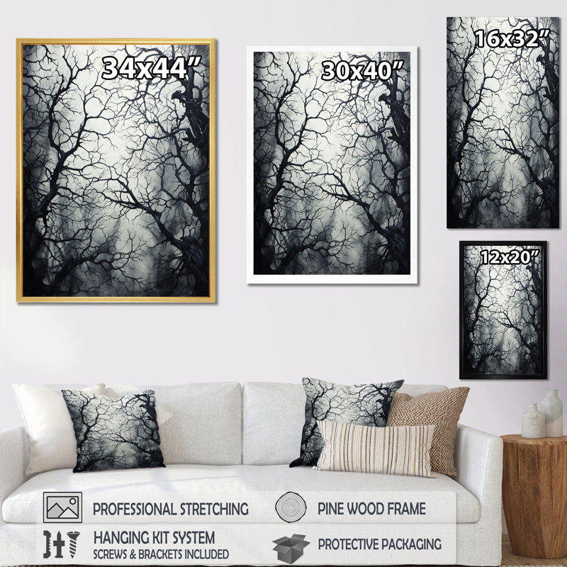«Grey Tree», reproduction d'art sur toile florale et botanique, Cadre photo noir, L 12 po x H 20 po