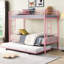 Lit superposé en métal avec lit gigogne rose - Délice de chambre à coucher moderne, conception d'espace, construction durable, fonctionnement silencieux et stable, grande capacité de charge, escalier sécuritaire inclus, lit simple