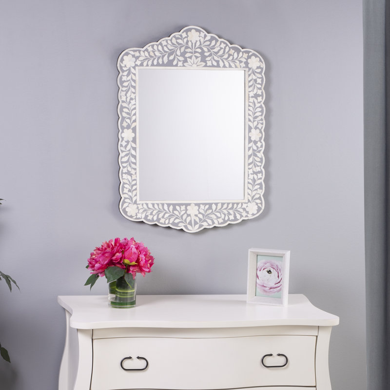 Ren Botanic Bone Inlay Traditional Distressed Accent Mirror, Gray