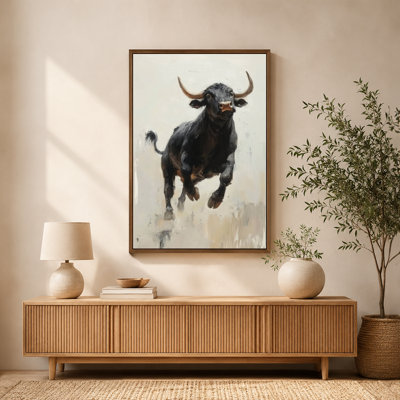 Charging Bull Dynamic Canvas Wall Art with Floating Frame, Ready to Hang