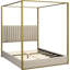 Grand lit plateforme à baldaquin avec tête de lit et structure en métal, beige