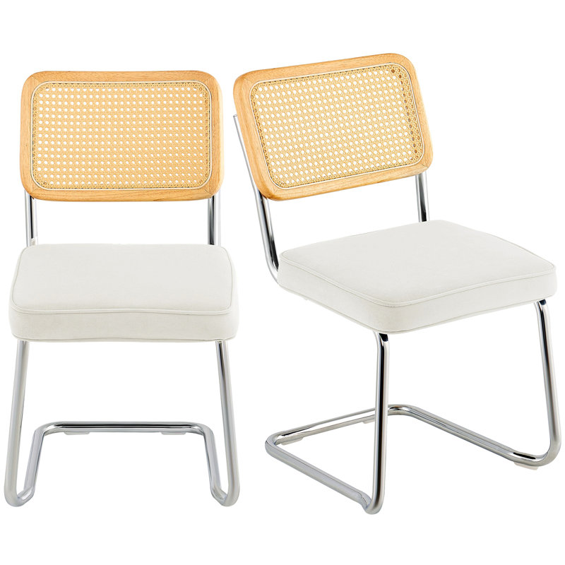 Rattan Dining Chairs Set Of 2, Mid Century Modern Dining Chair, Upholstered Velvet Accent Chair With Rattan Back, Retro Dining Room Kitchen Chair For Living Room, Bedroom, Office (18.1 Inch)