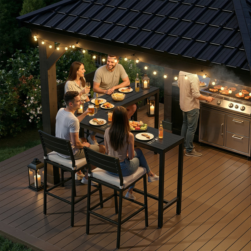 Table de bar en L pour 4 à 8 personnes, Noir