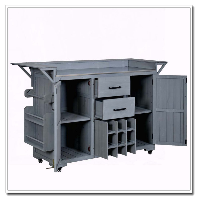 Îlot de cuisine de style moderne avec roulettes de 60,2 po de largeur avec chariot en acier inoxydable, Gris
