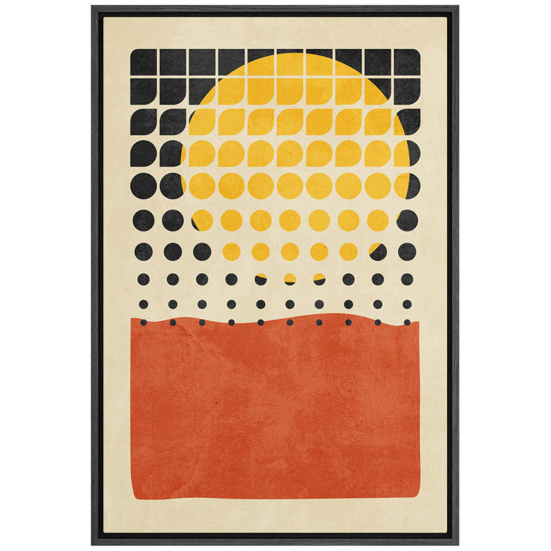 Motif de points géométriques quadrillés de soleil mid-century, impression sur toile, H 24 po x l 16 po x P 1,5 po, Noir